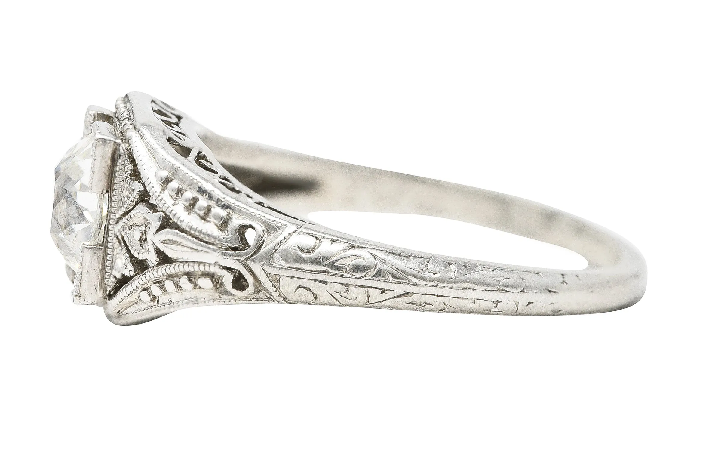 1929 Early Art Deco 0.73 CTW Old European Cut Diamond Platinum Ivy Engagement Ring