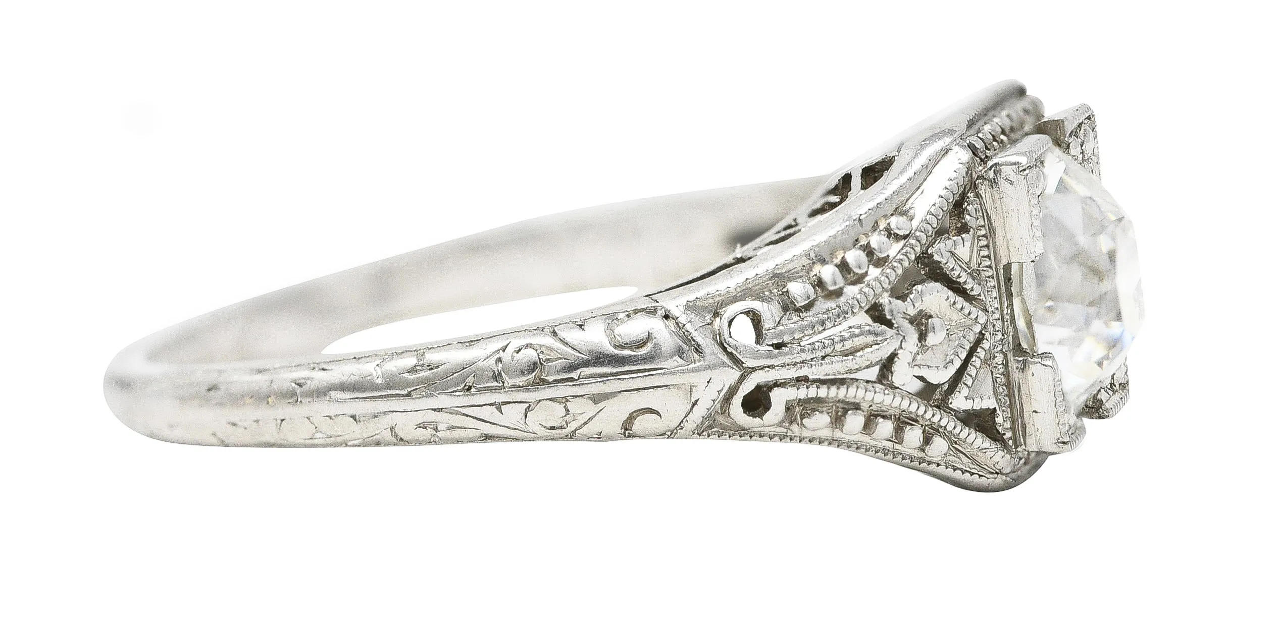 1929 Early Art Deco 0.73 CTW Old European Cut Diamond Platinum Ivy Engagement Ring