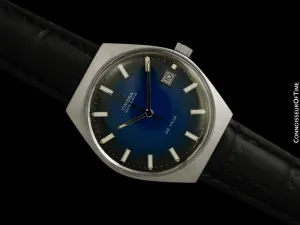 1970's Omega De Ville Vintage Mens Automatic Classic Retro Watch with Blue Vignette Dial - Stainless Steel