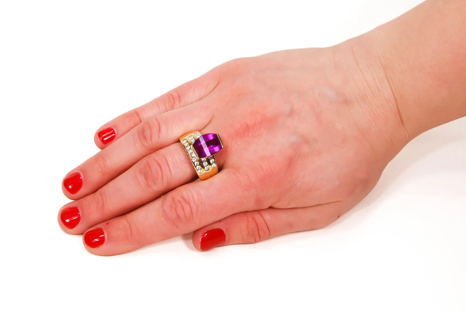 1980's Amethyst Cubic Zirconia Statement Ring
