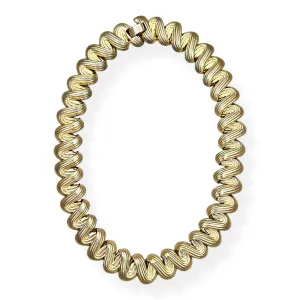 1980's Vintage Heavy Chunky Zig Zag Gold Tone Retro Necklace 18”