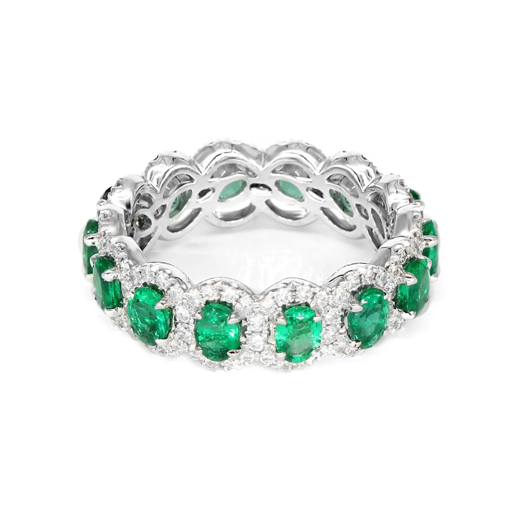 2.50 ct. Genuine Oval Emerald Eternity Ring With Diamond Halo