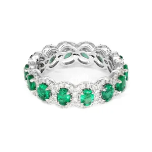 2.50 ct. Genuine Oval Emerald Eternity Ring With Diamond Halo