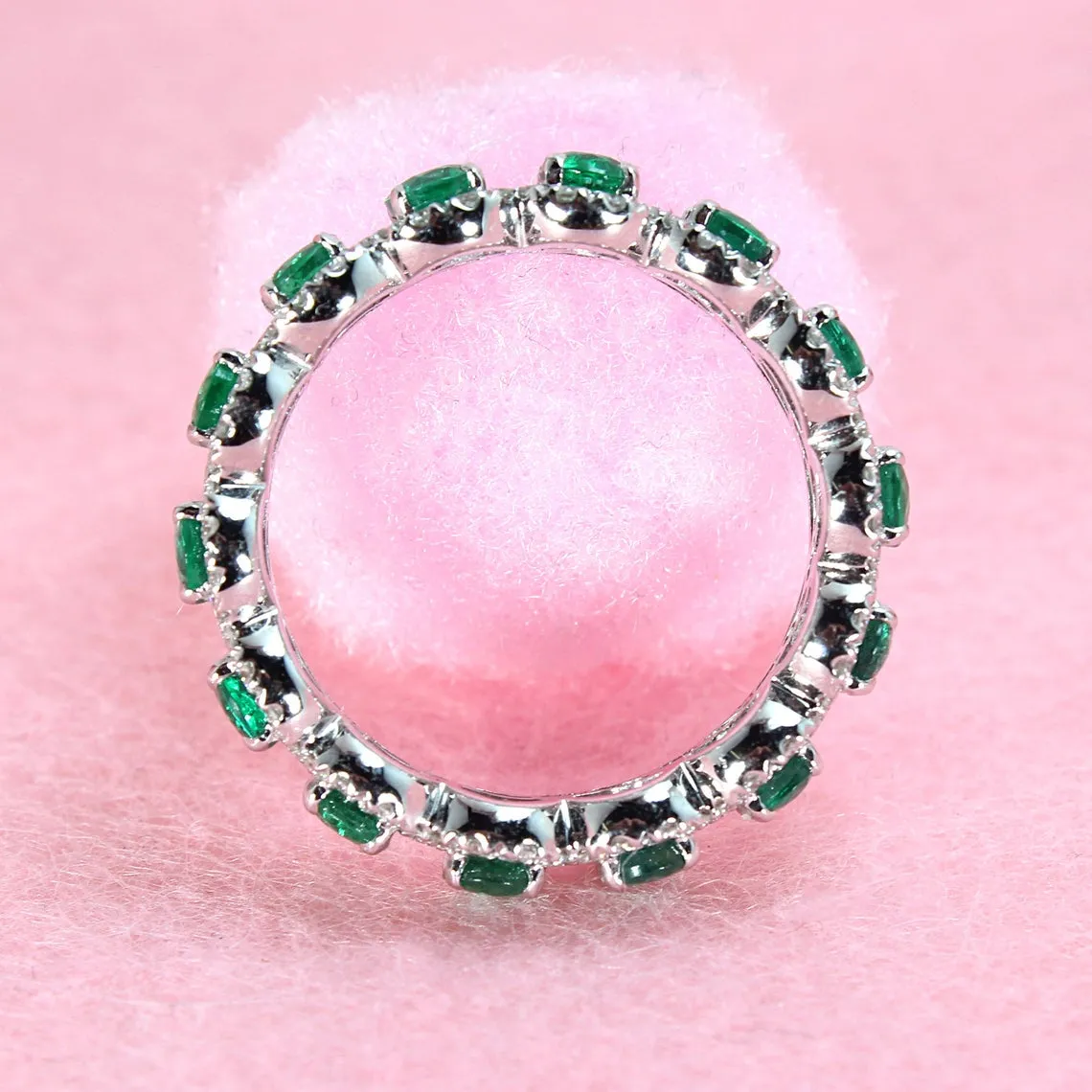 2.50 ct. Genuine Oval Emerald Eternity Ring With Diamond Halo