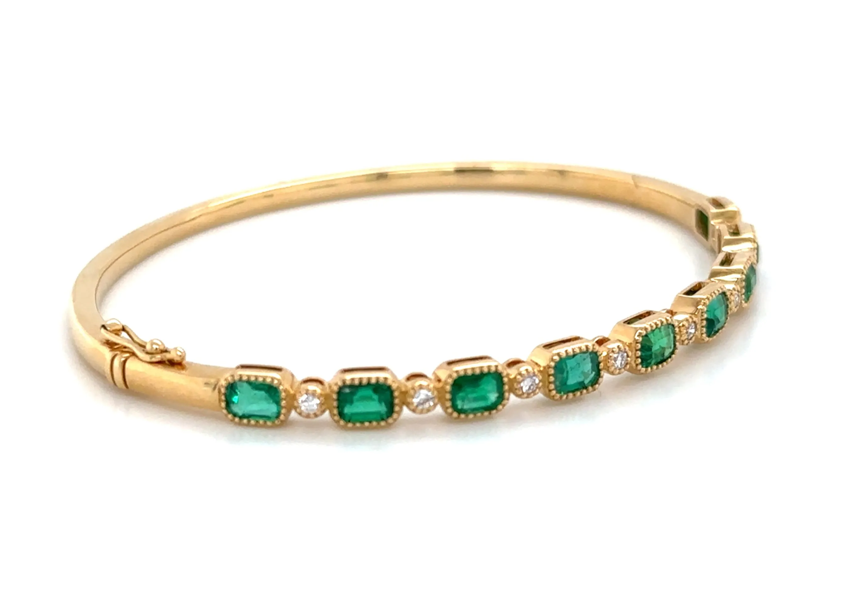 3.10ct t.w. Baguette-cut Diamond and Emerald Bangle Bracelet