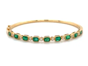 3.10ct t.w. Baguette-cut Diamond and Emerald Bangle Bracelet