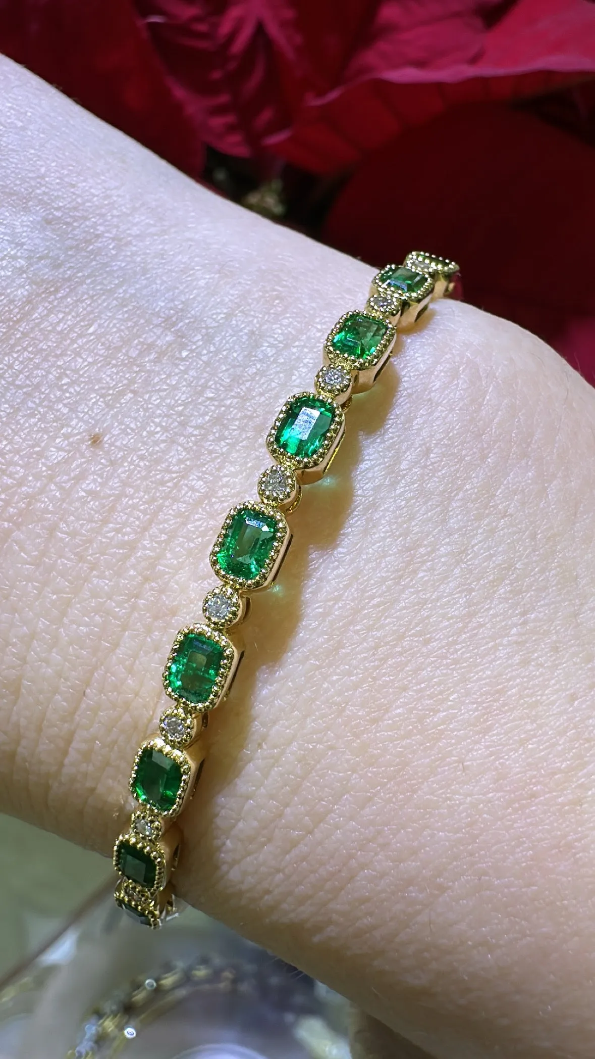 3.10ct t.w. Baguette-cut Diamond and Emerald Bangle Bracelet