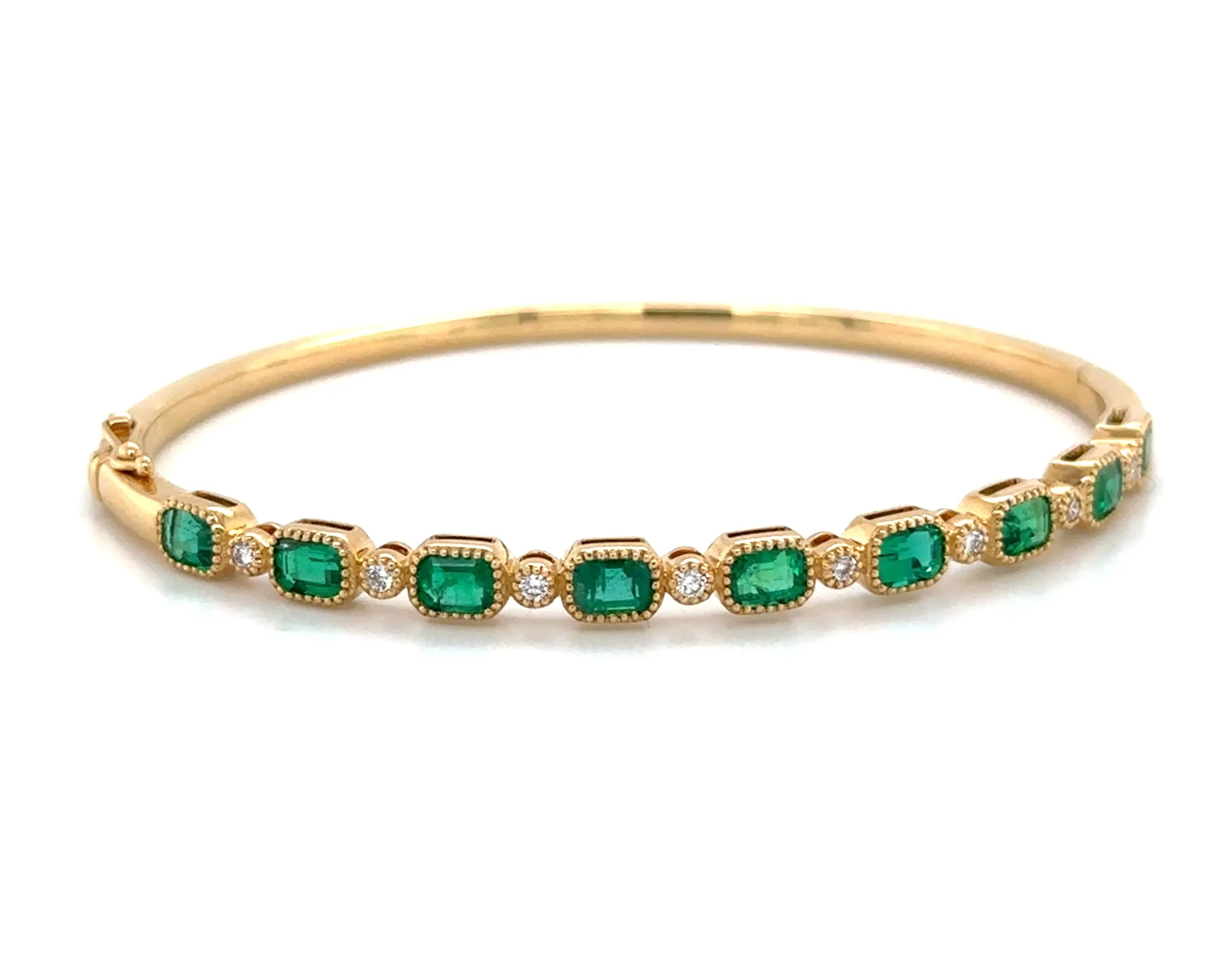 3.10ct t.w. Baguette-cut Diamond and Emerald Bangle Bracelet