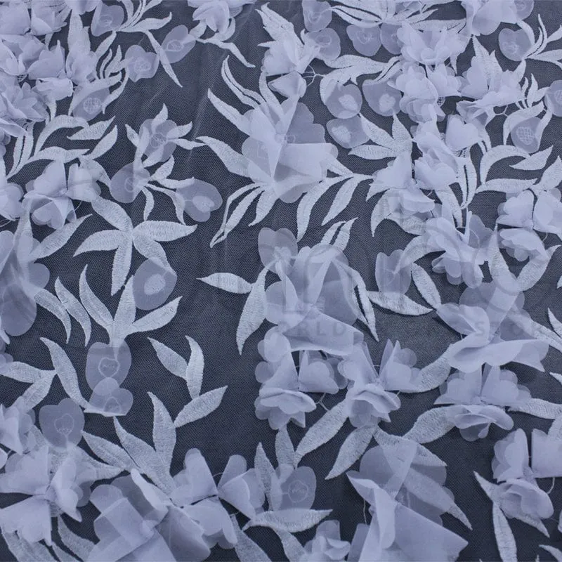 3D Floral Lace Fabric White 130 cm