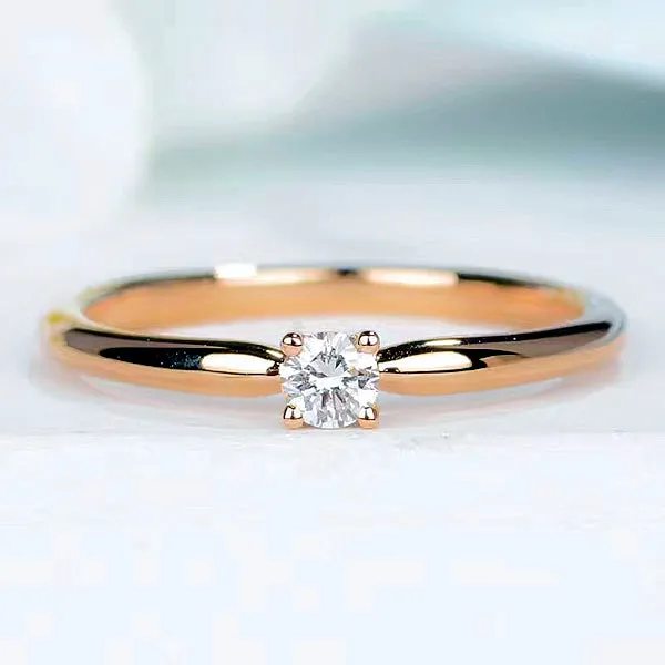 4 Prong Solitaire Natural Diamond Stackable Dainty Ring