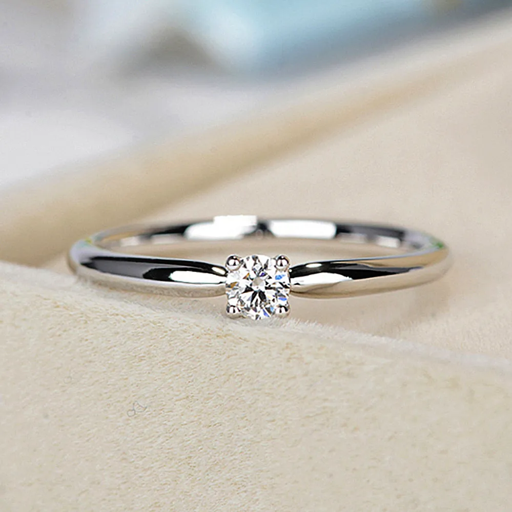 4 Prong Solitaire Natural Diamond Stackable Dainty Ring