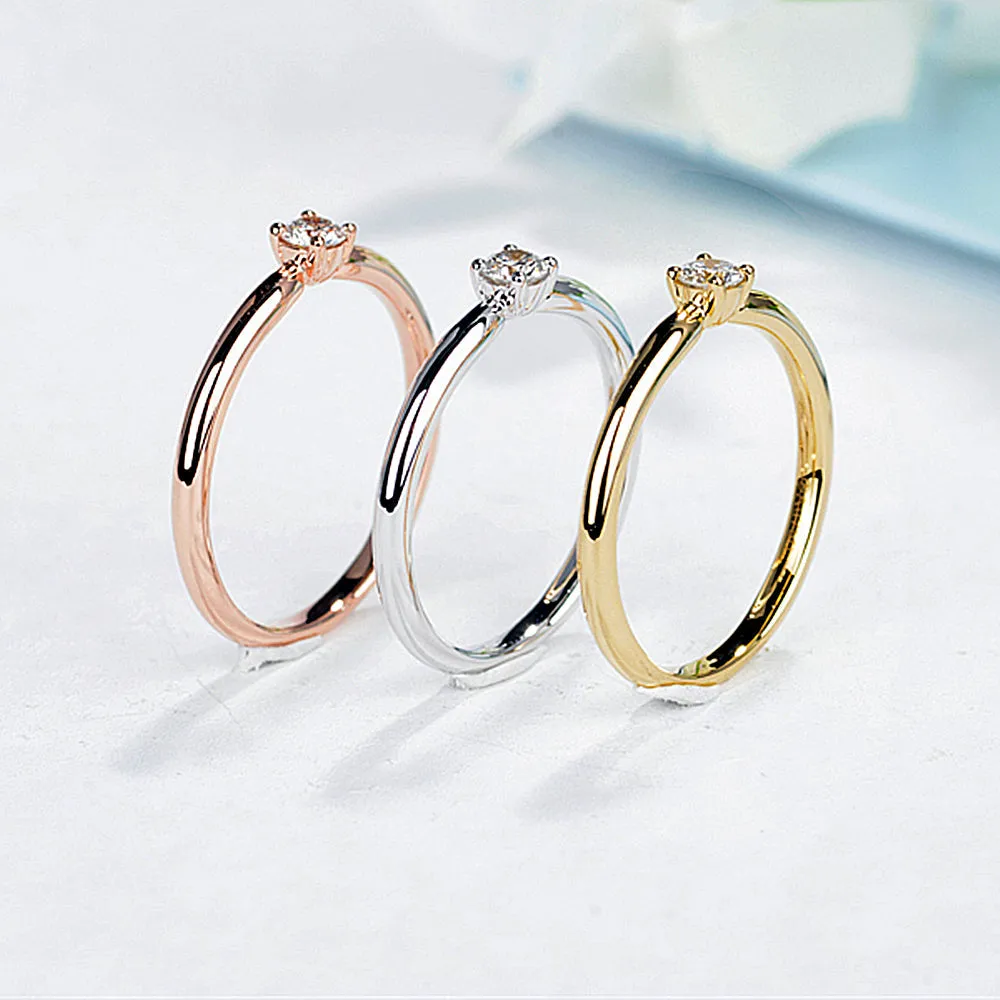 4 Prong Solitaire Natural Diamond Stackable Dainty Ring
