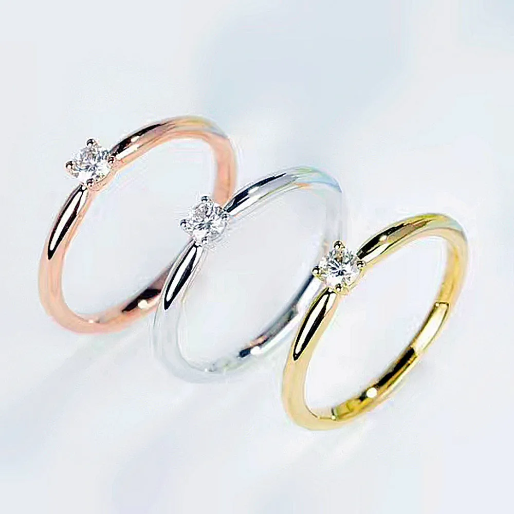 4 Prong Solitaire Natural Diamond Stackable Dainty Ring