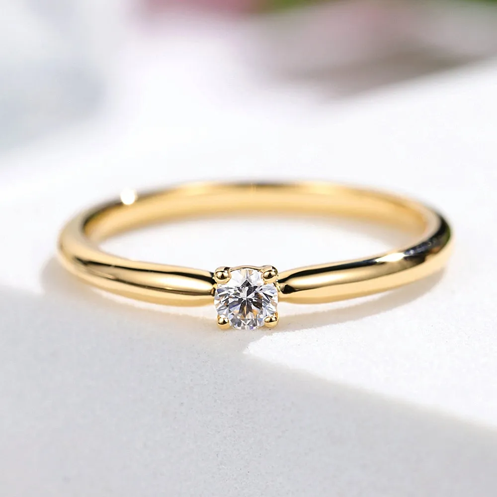 4 Prong Solitaire Natural Diamond Stackable Dainty Ring