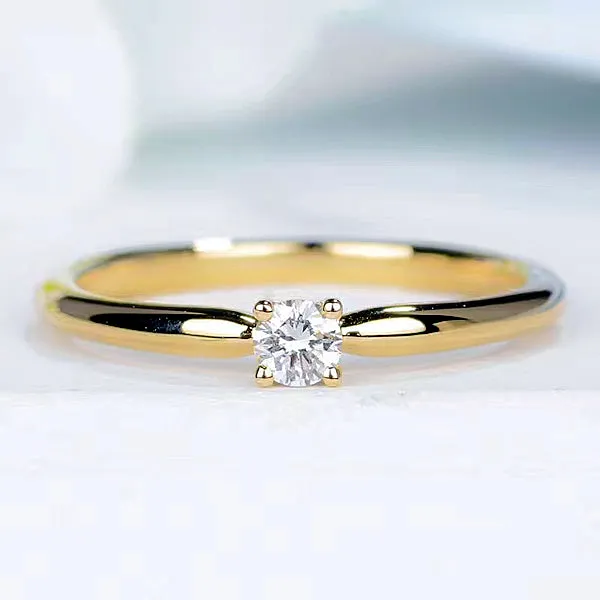 4 Prong Solitaire Natural Diamond Stackable Dainty Ring