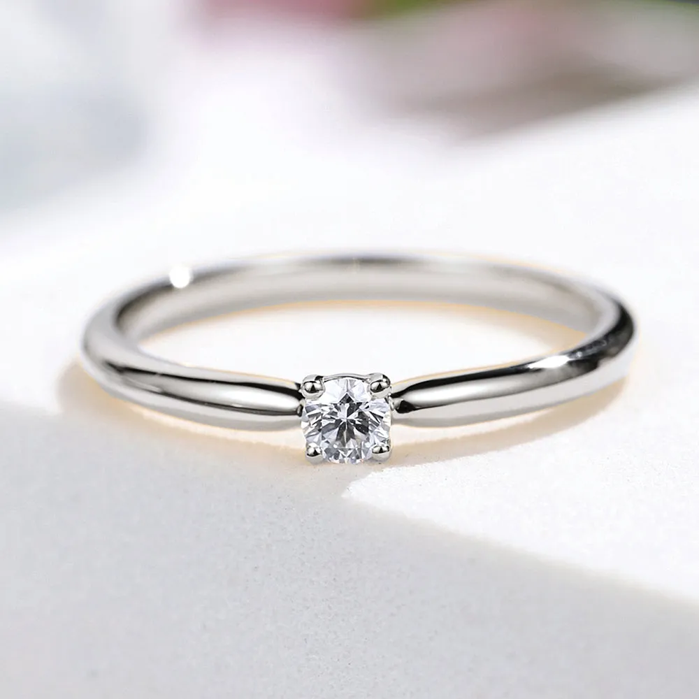 4 Prong Solitaire Natural Diamond Stackable Dainty Ring