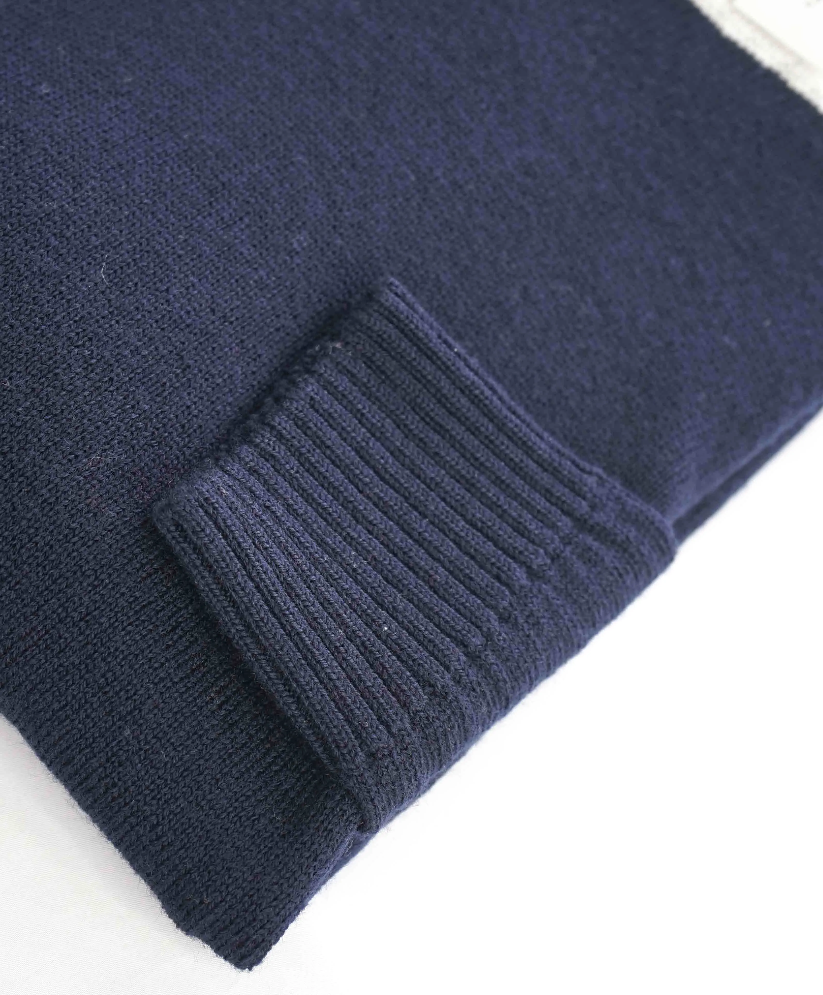 $495 ELEVENTY - Navy / White *PLATINUM* Wool Tipped Turtleneck Sweater - M