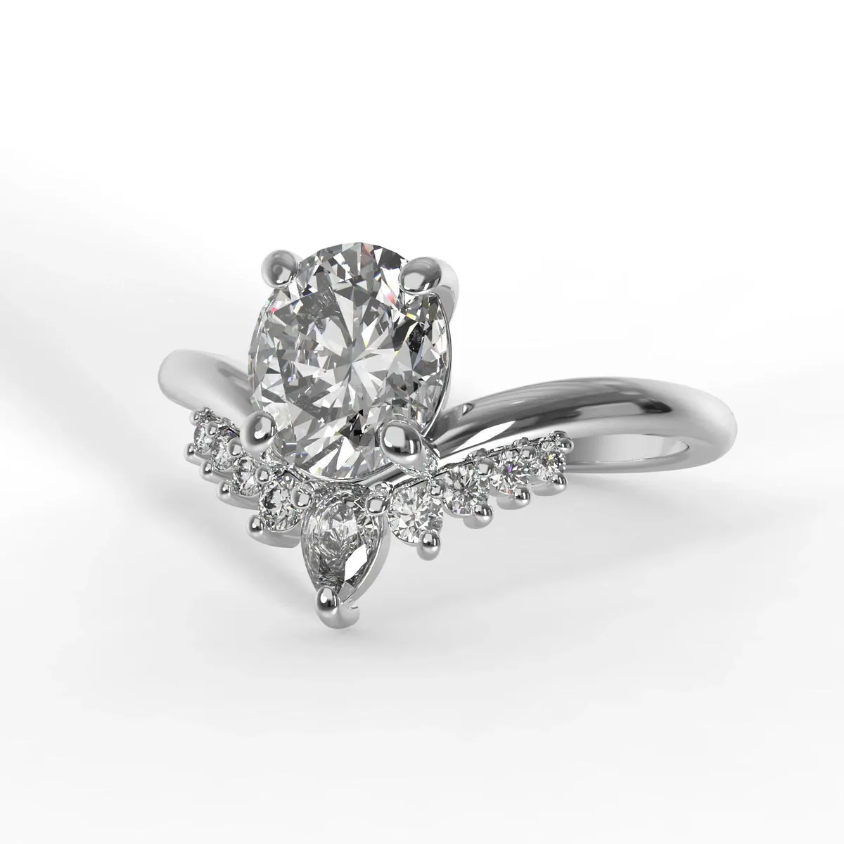 A Unique Oval 0.50 ct Diamond Ring with a Curve Band