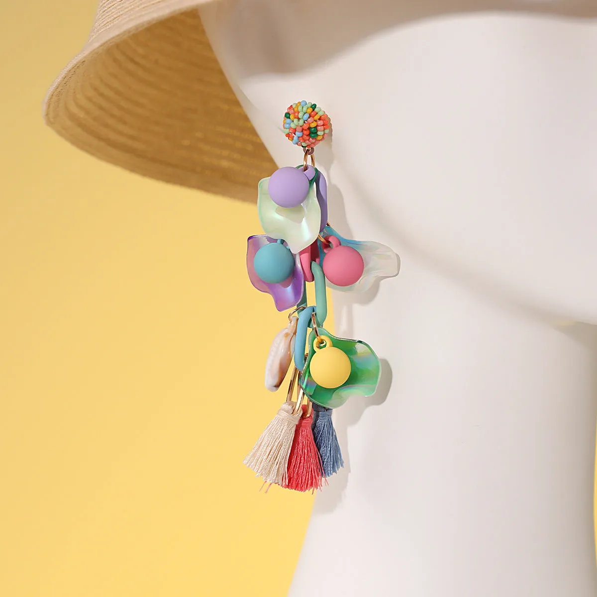 Acrylic & Howlite Fructification Tassel Drop Earrings