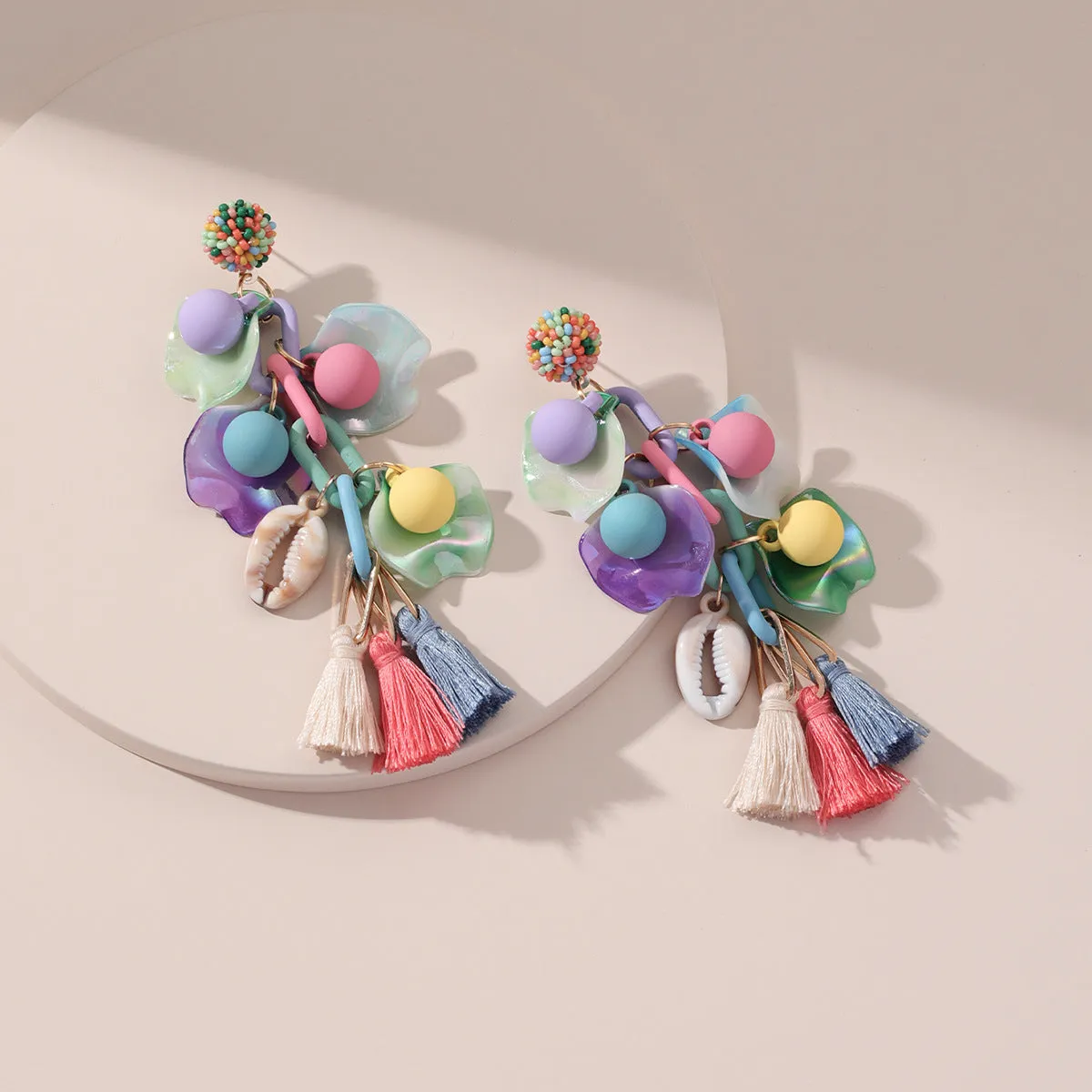 Acrylic & Howlite Fructification Tassel Drop Earrings