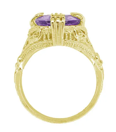 Amethyst Art Deco Filigree Ring in 14 Karat Yellow Gold