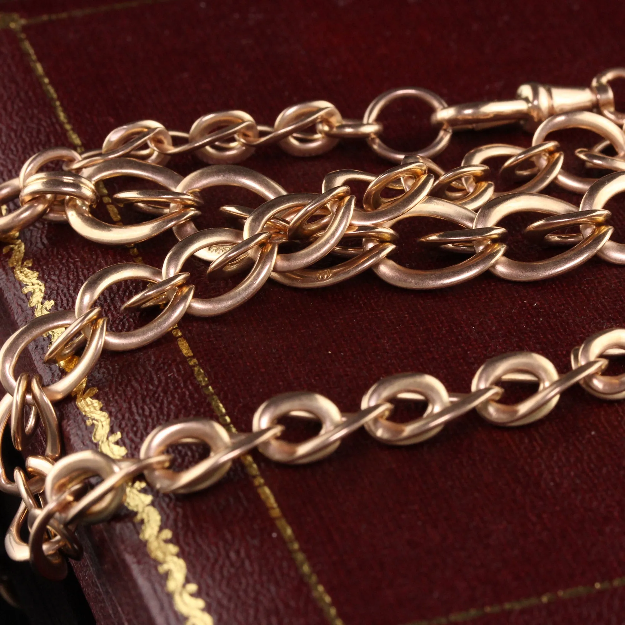 Antique Art Deco 14K Rose Gold Graduated Link Watch Fob Necklace - 14.5 inches
