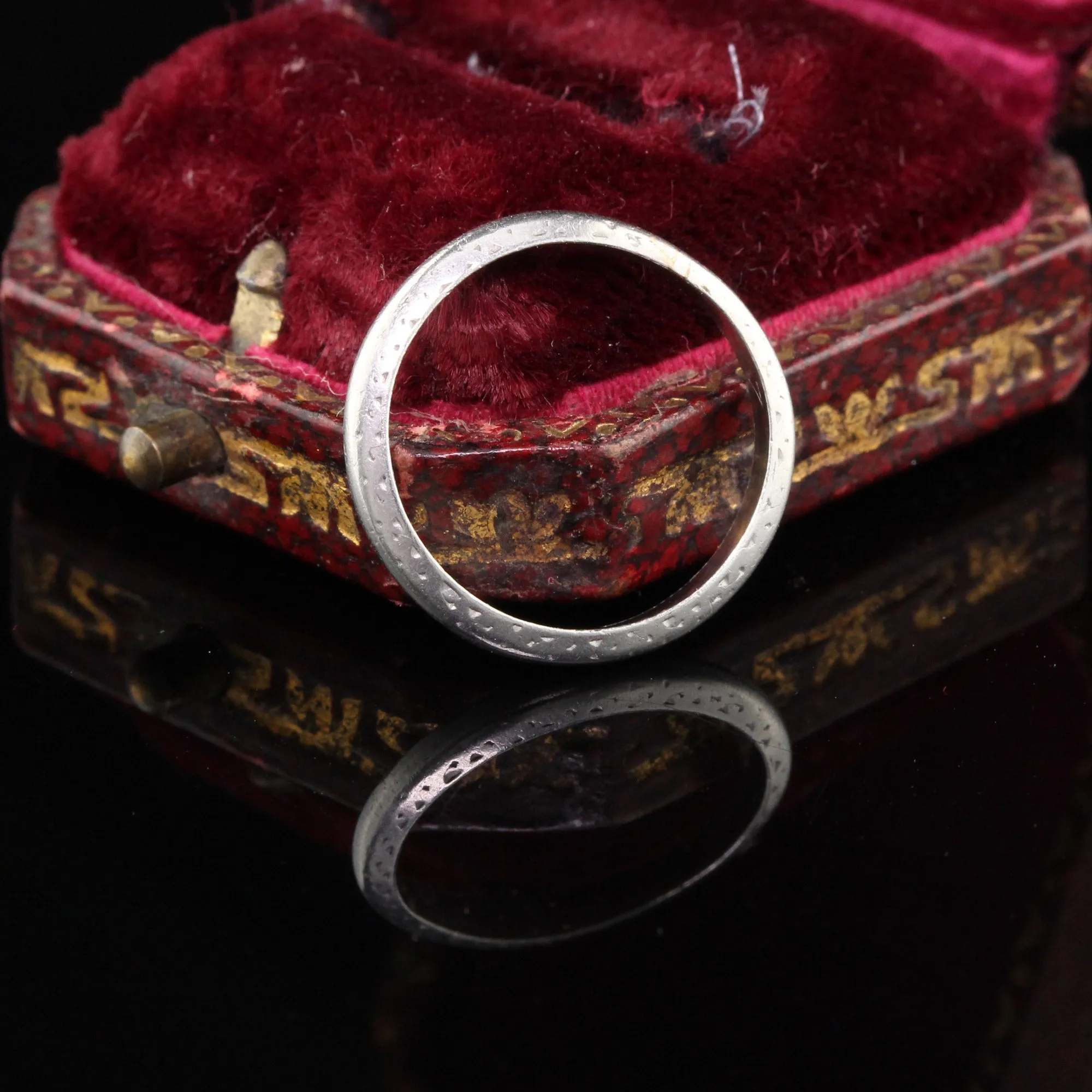 Antique Art Deco Platinum Engraved Wedding Band - Size 4 3/4