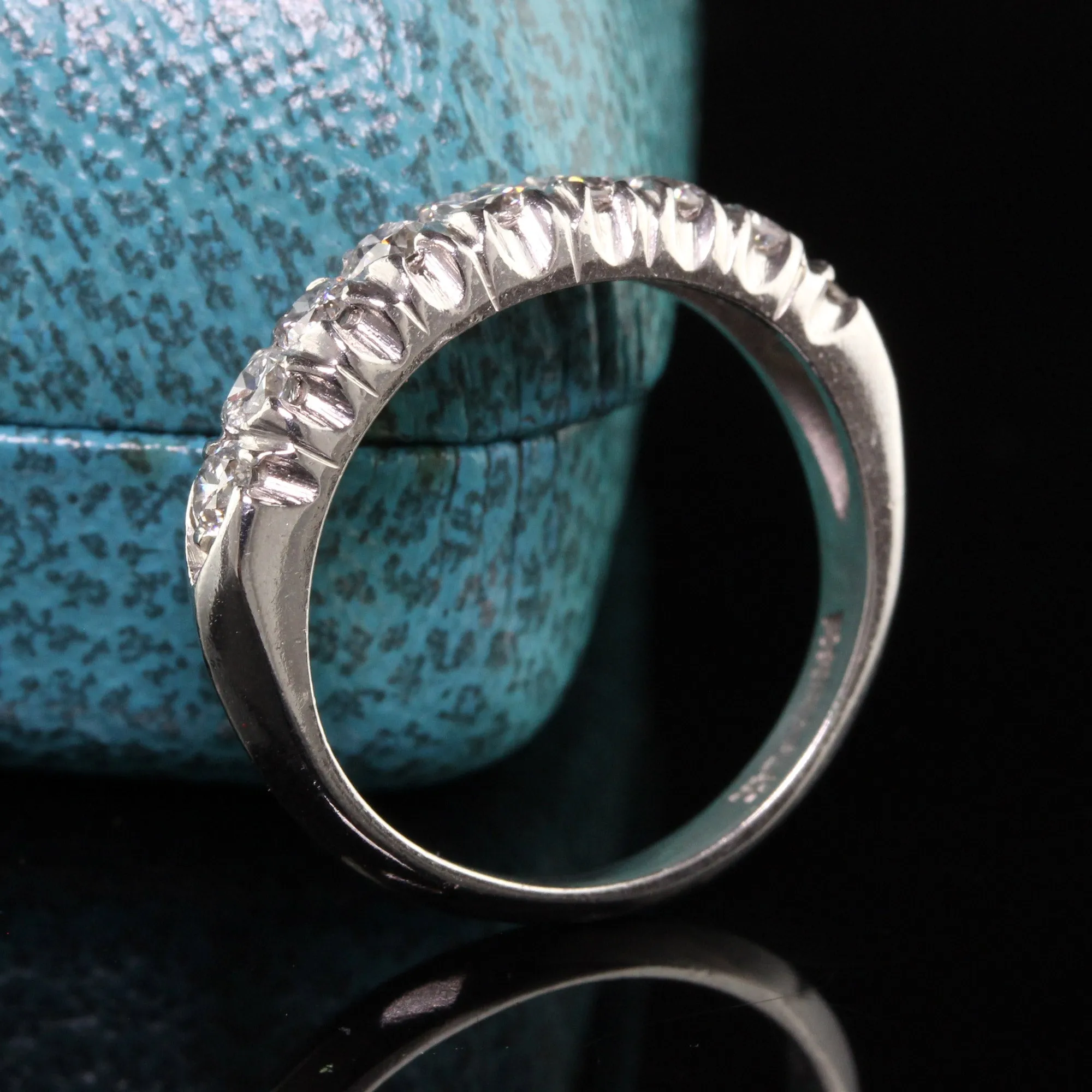 Antique Art Deco Platinum Old European Cut Diamond Wedding Band