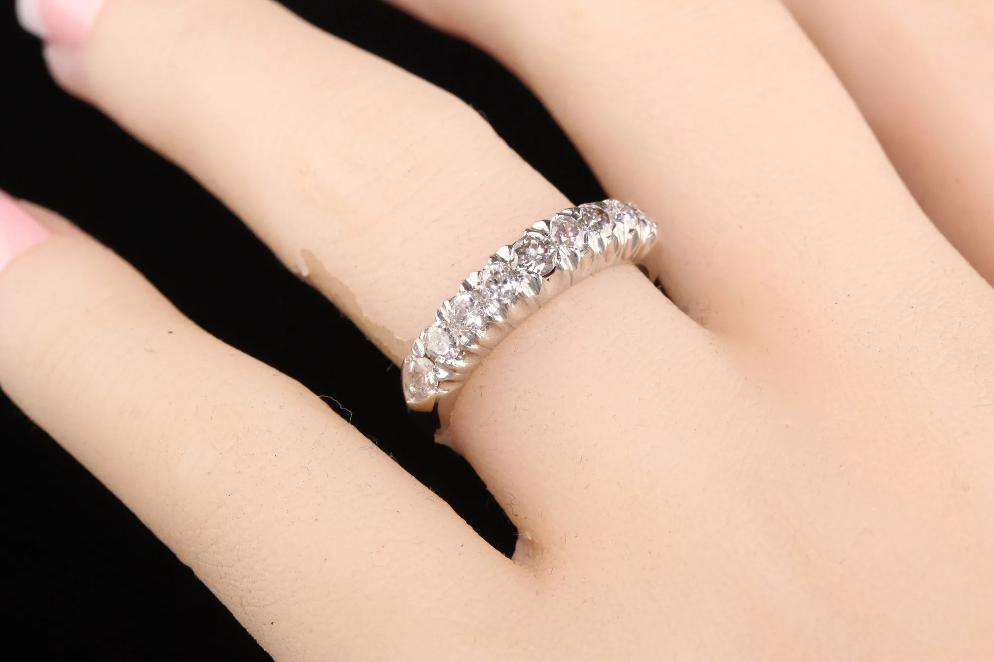 Antique Art Deco Platinum Old European Cut Diamond Wedding Band