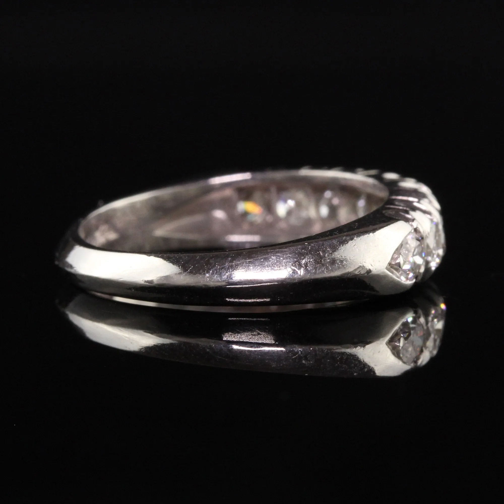 Antique Art Deco Platinum Old European Cut Diamond Wedding Band