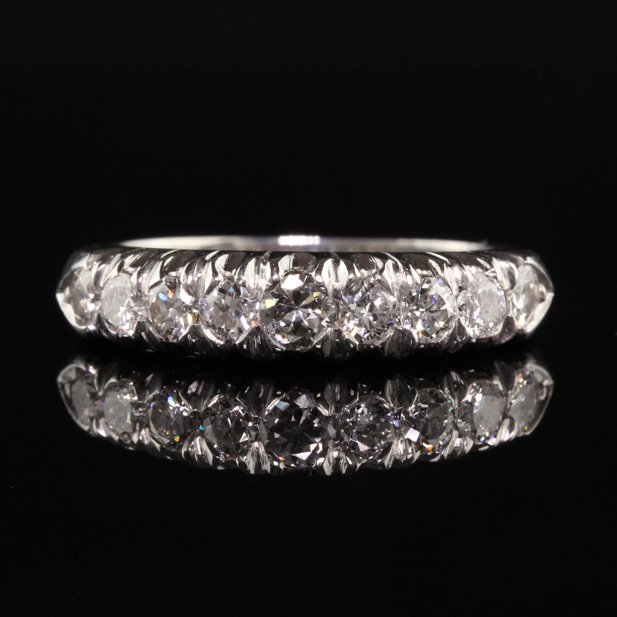 Antique Art Deco Platinum Old European Cut Diamond Wedding Band