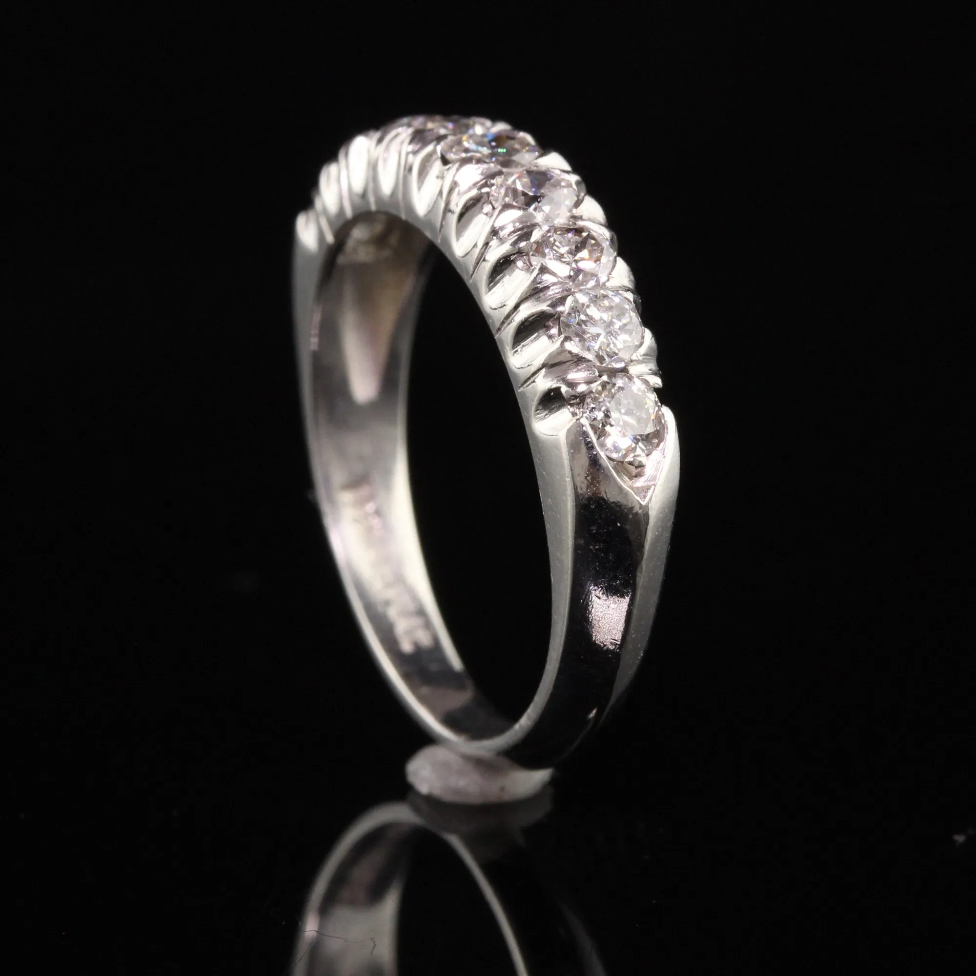 Antique Art Deco Platinum Old European Cut Diamond Wedding Band
