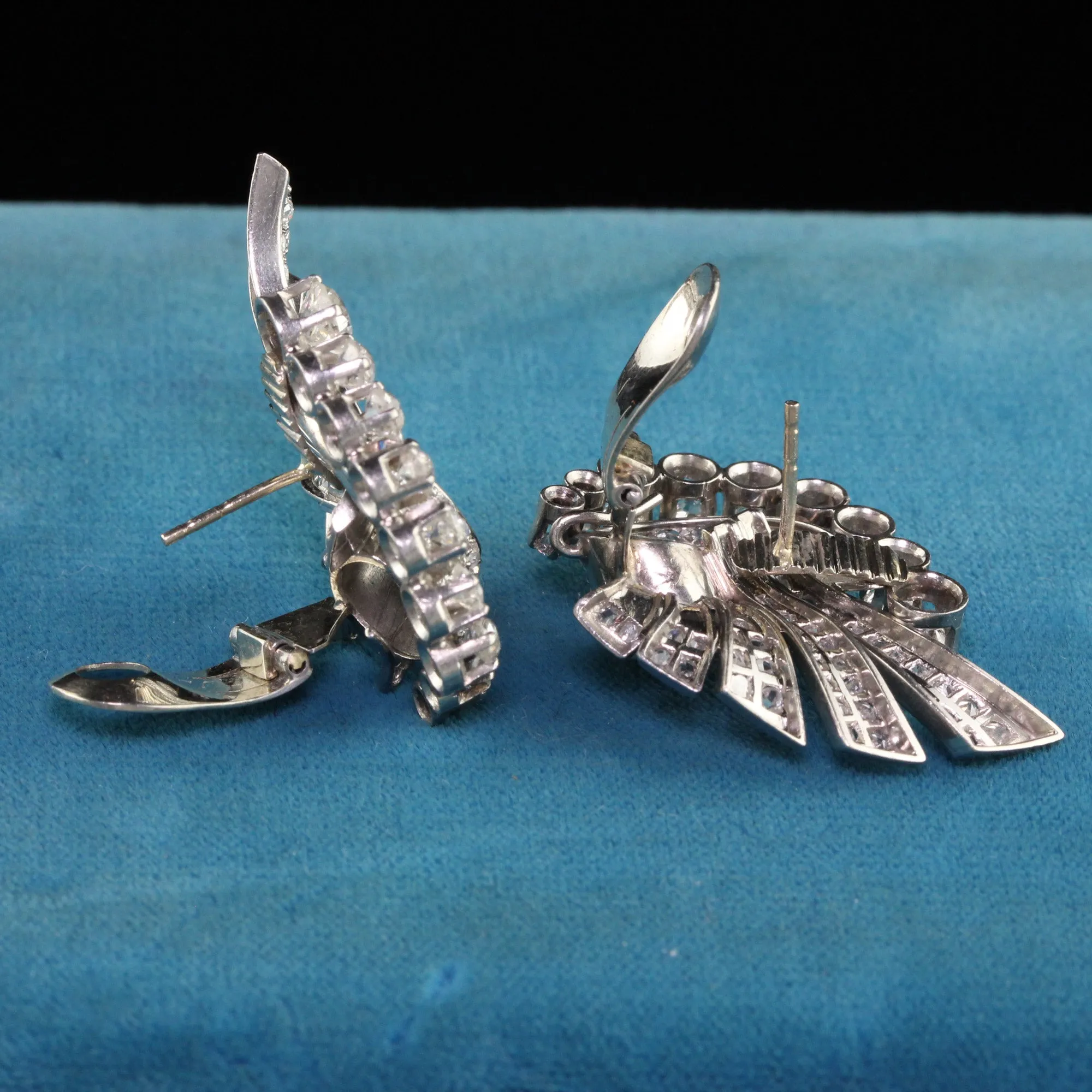 Antique Art Deco Platinum Old Mine Cut and Rose Cut Diamond Earrings