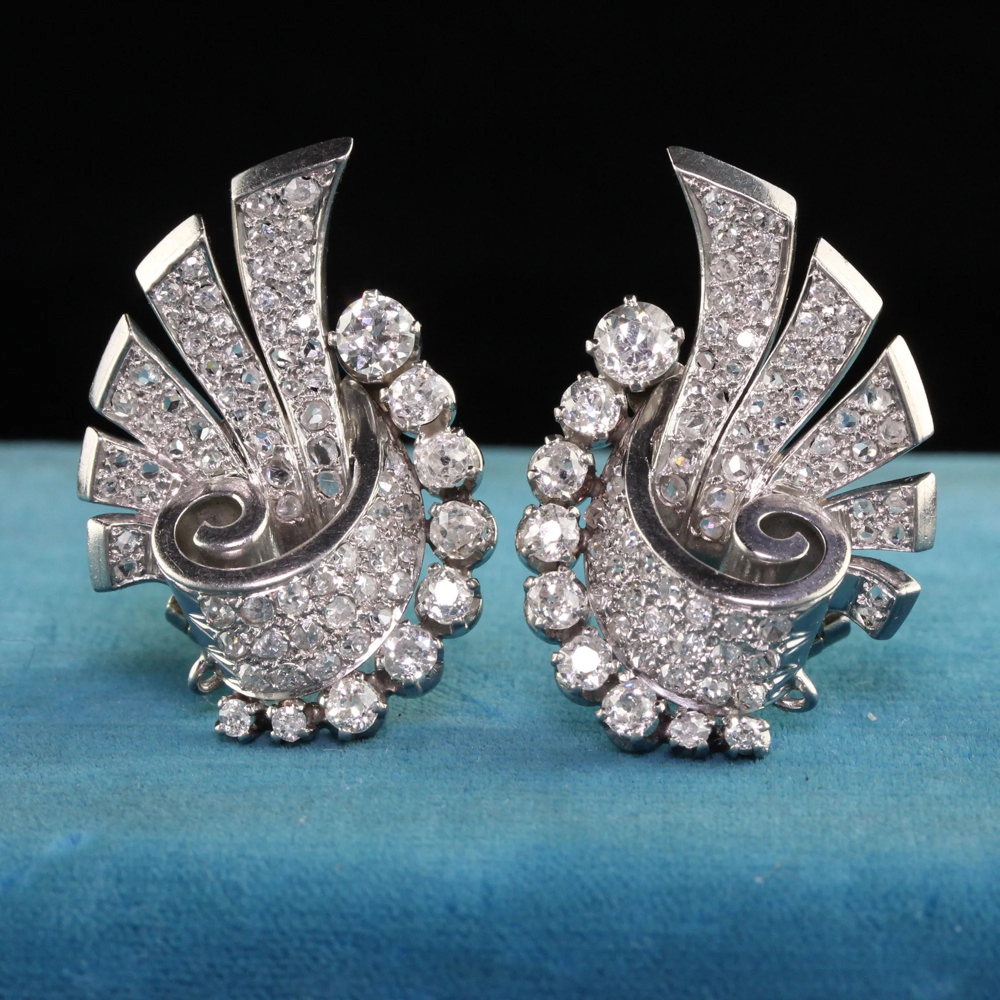 Antique Art Deco Platinum Old Mine Cut and Rose Cut Diamond Earrings