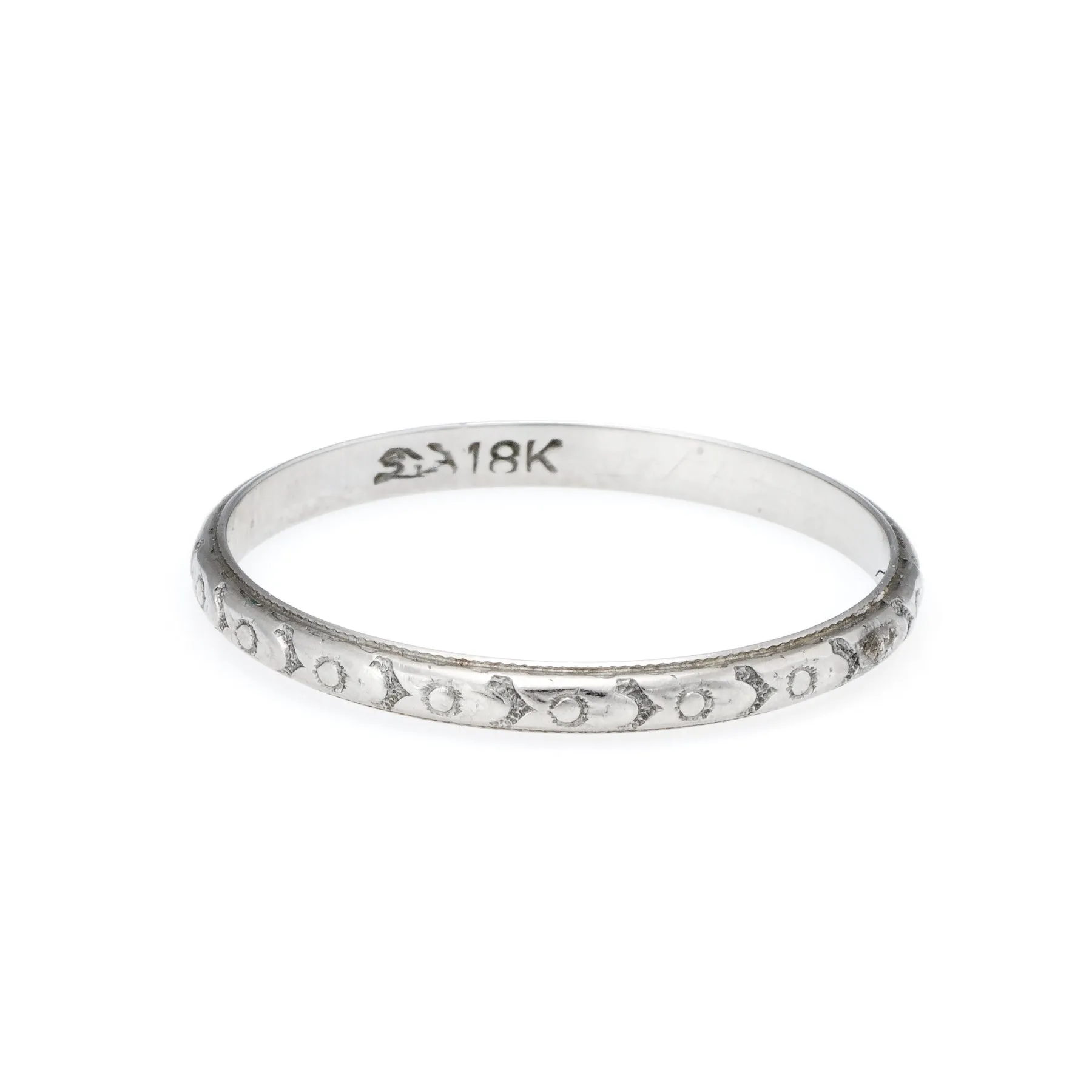 Antique Deco Embossed Flower Pattern Wedding Band Ring Sz 7.5 Vintage Jewelry