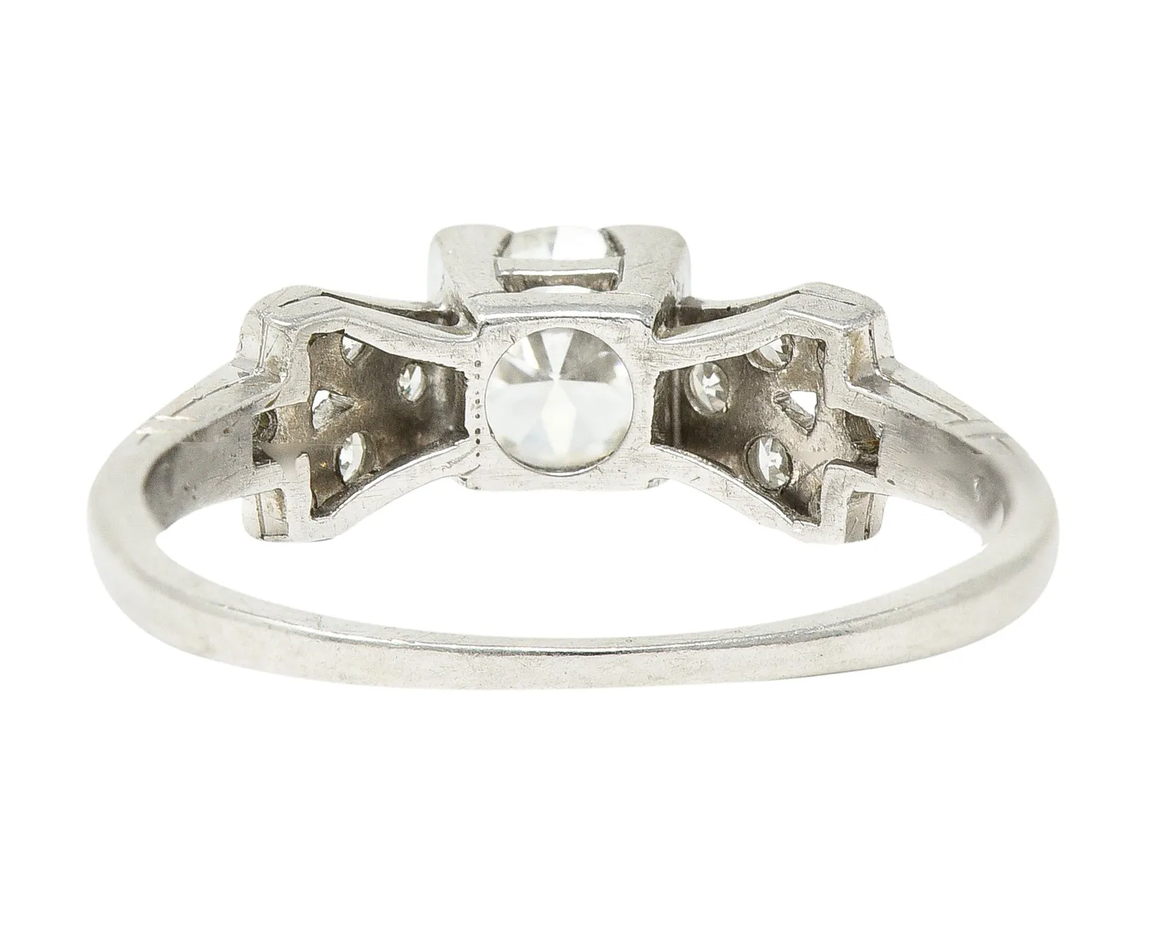 Art Deco 0.64 CTW Transitional Cut Diamond Platinum Buckle Engagement Ring
