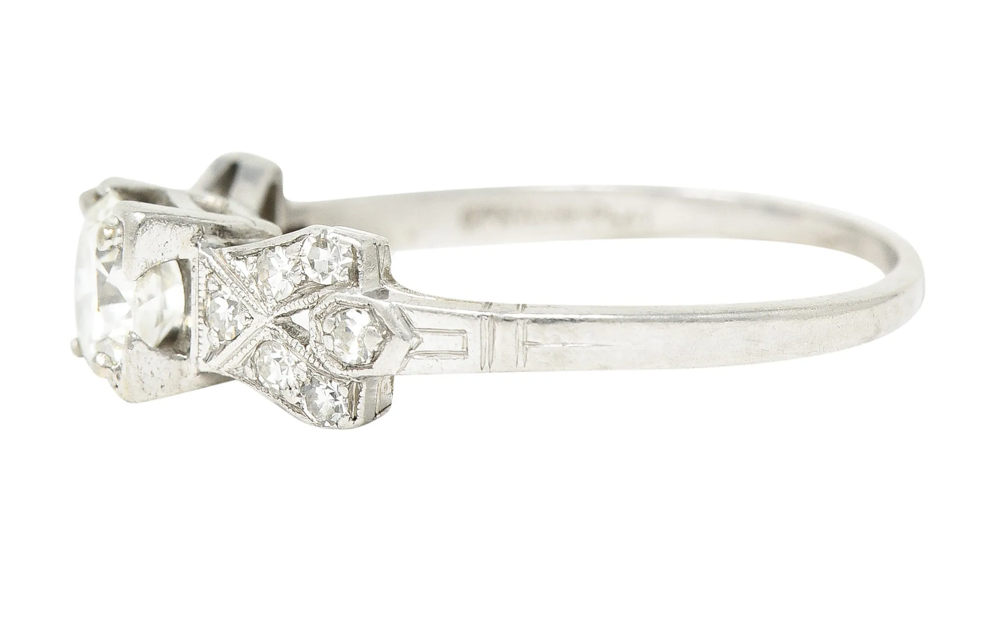 Art Deco 0.64 CTW Transitional Cut Diamond Platinum Buckle Engagement Ring