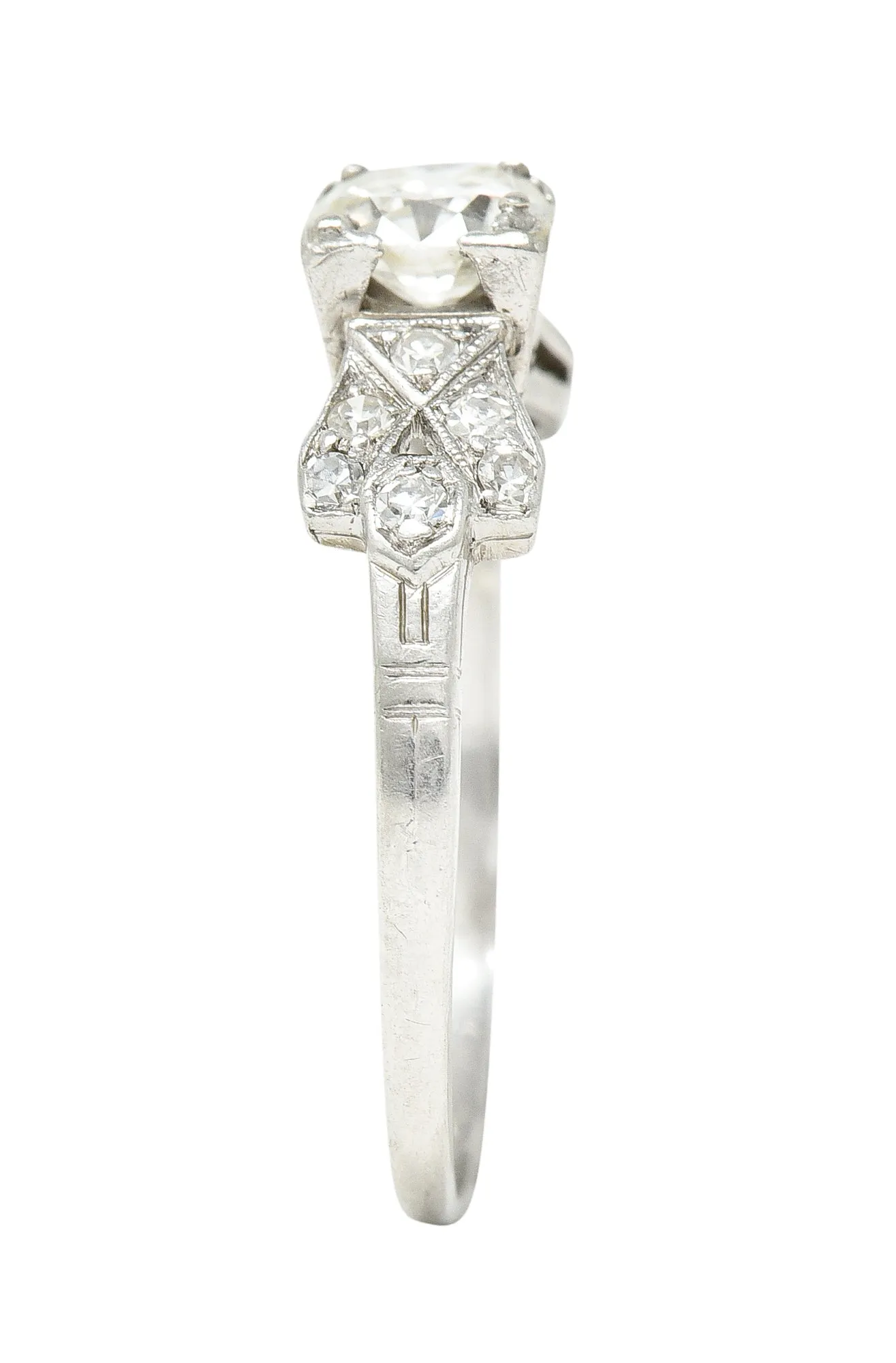Art Deco 0.64 CTW Transitional Cut Diamond Platinum Buckle Engagement Ring