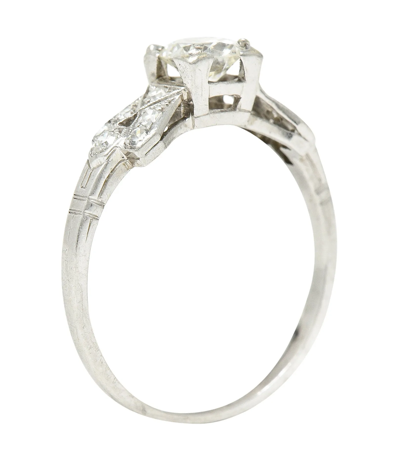Art Deco 0.64 CTW Transitional Cut Diamond Platinum Buckle Engagement Ring