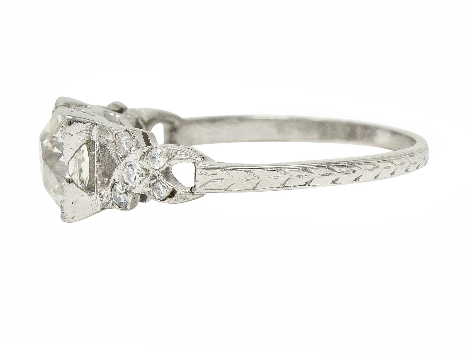 Art Deco 1.37 CTW Old European Diamond Platinum Ribbon Vintage Engagement Ring GIA