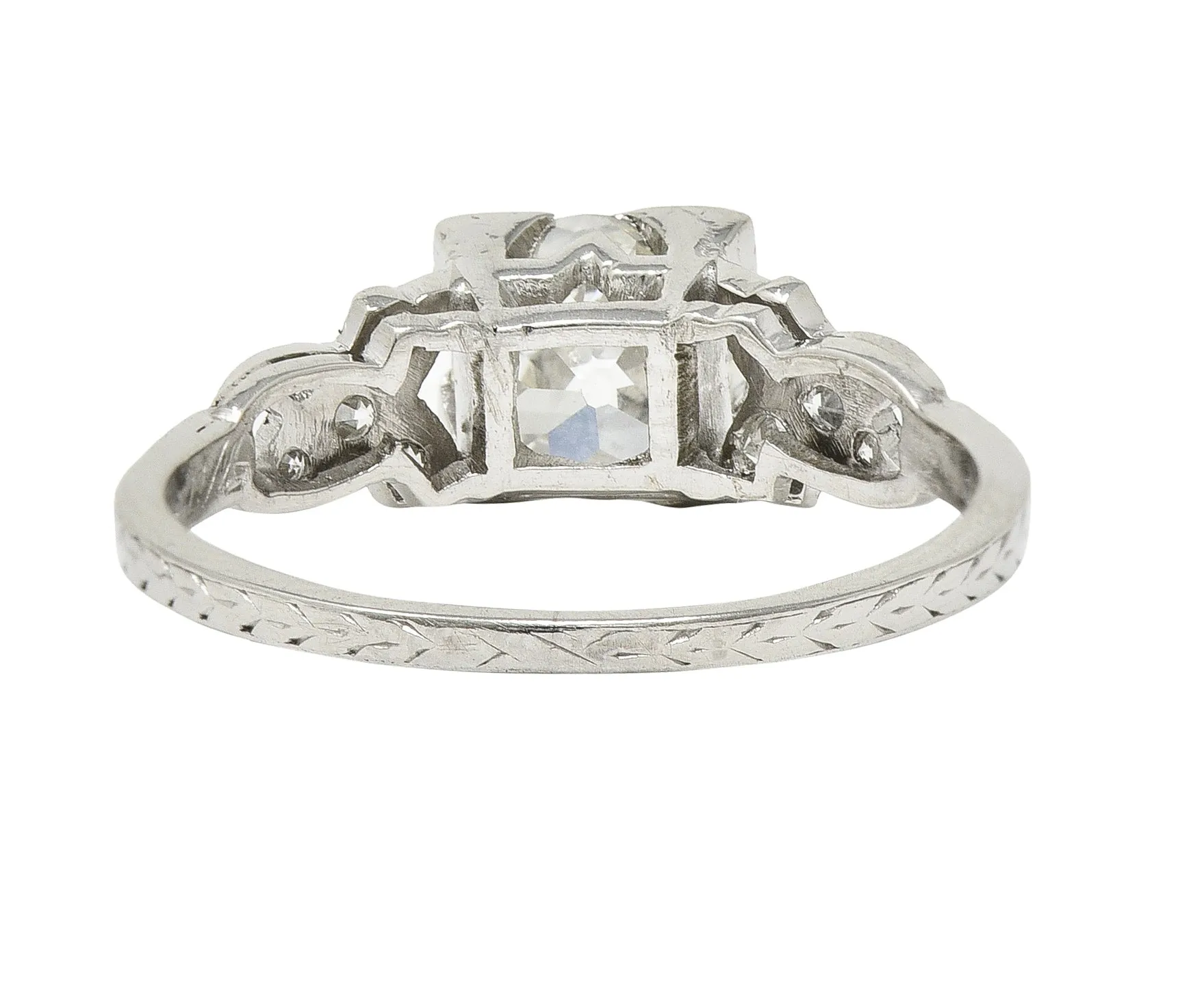 Art Deco 1.37 CTW Old European Diamond Platinum Ribbon Vintage Engagement Ring GIA