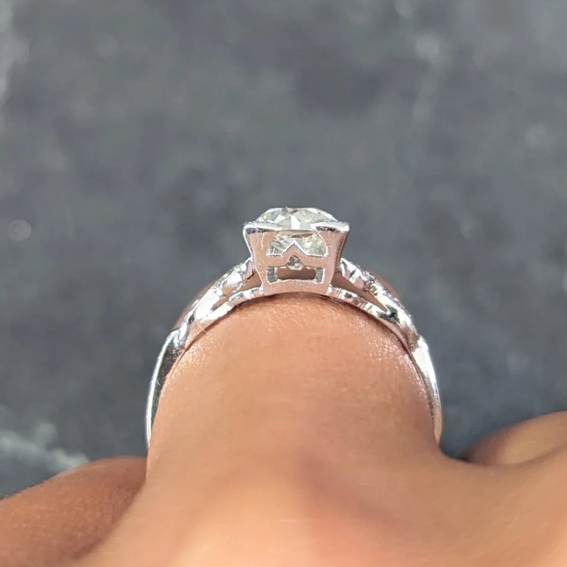 Art Deco 1.37 CTW Old European Diamond Platinum Ribbon Vintage Engagement Ring GIA