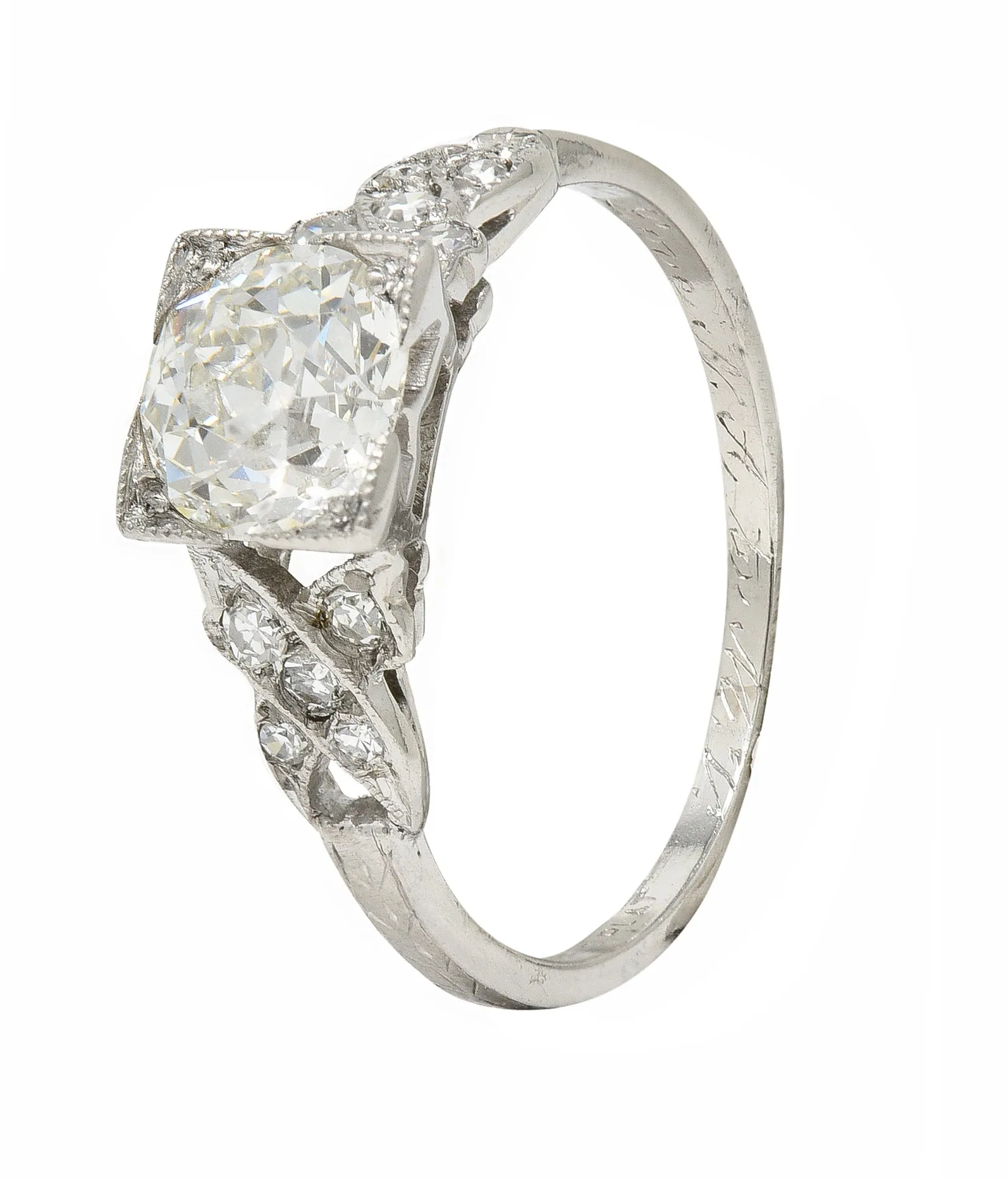 Art Deco 1.37 CTW Old European Diamond Platinum Ribbon Vintage Engagement Ring GIA