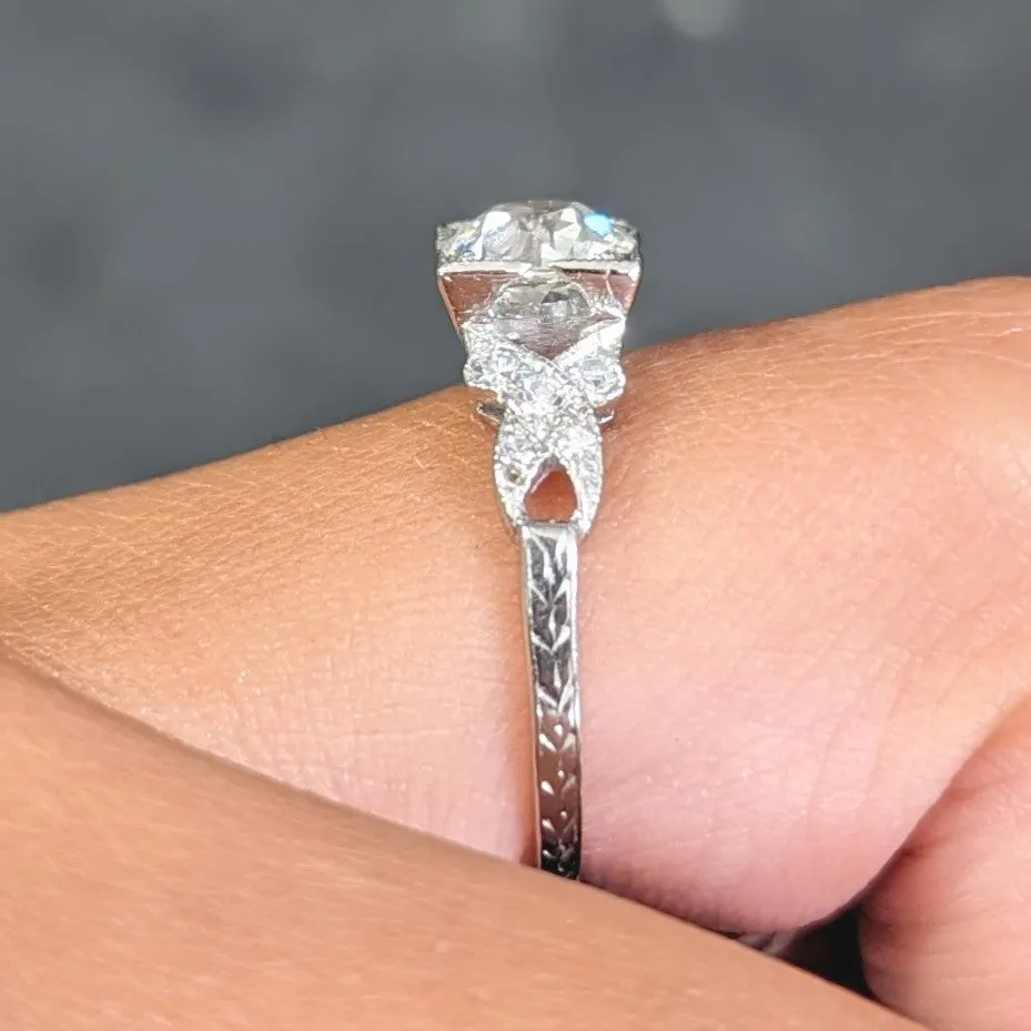 Art Deco 1.37 CTW Old European Diamond Platinum Ribbon Vintage Engagement Ring GIA