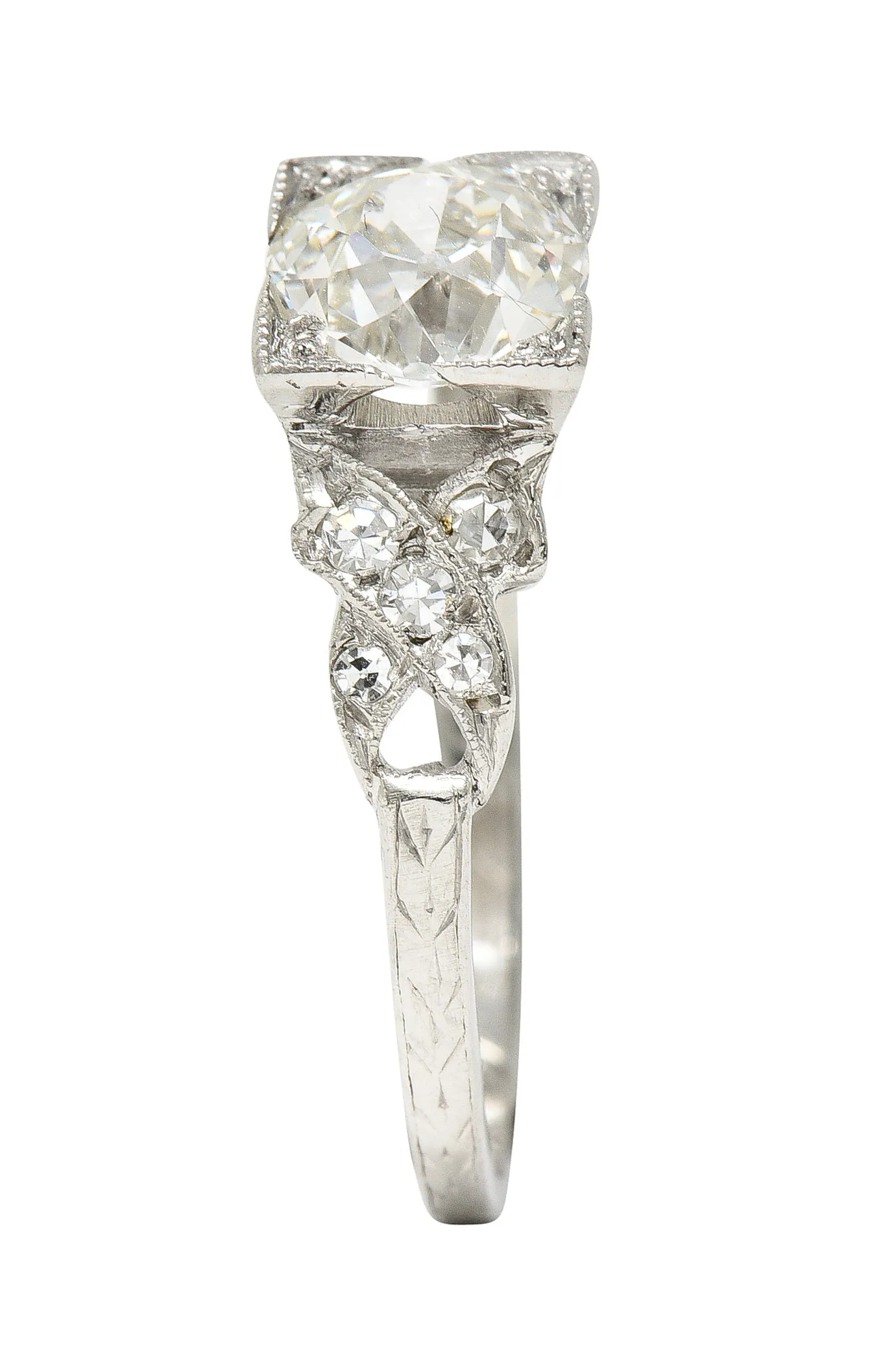 Art Deco 1.37 CTW Old European Diamond Platinum Ribbon Vintage Engagement Ring GIA