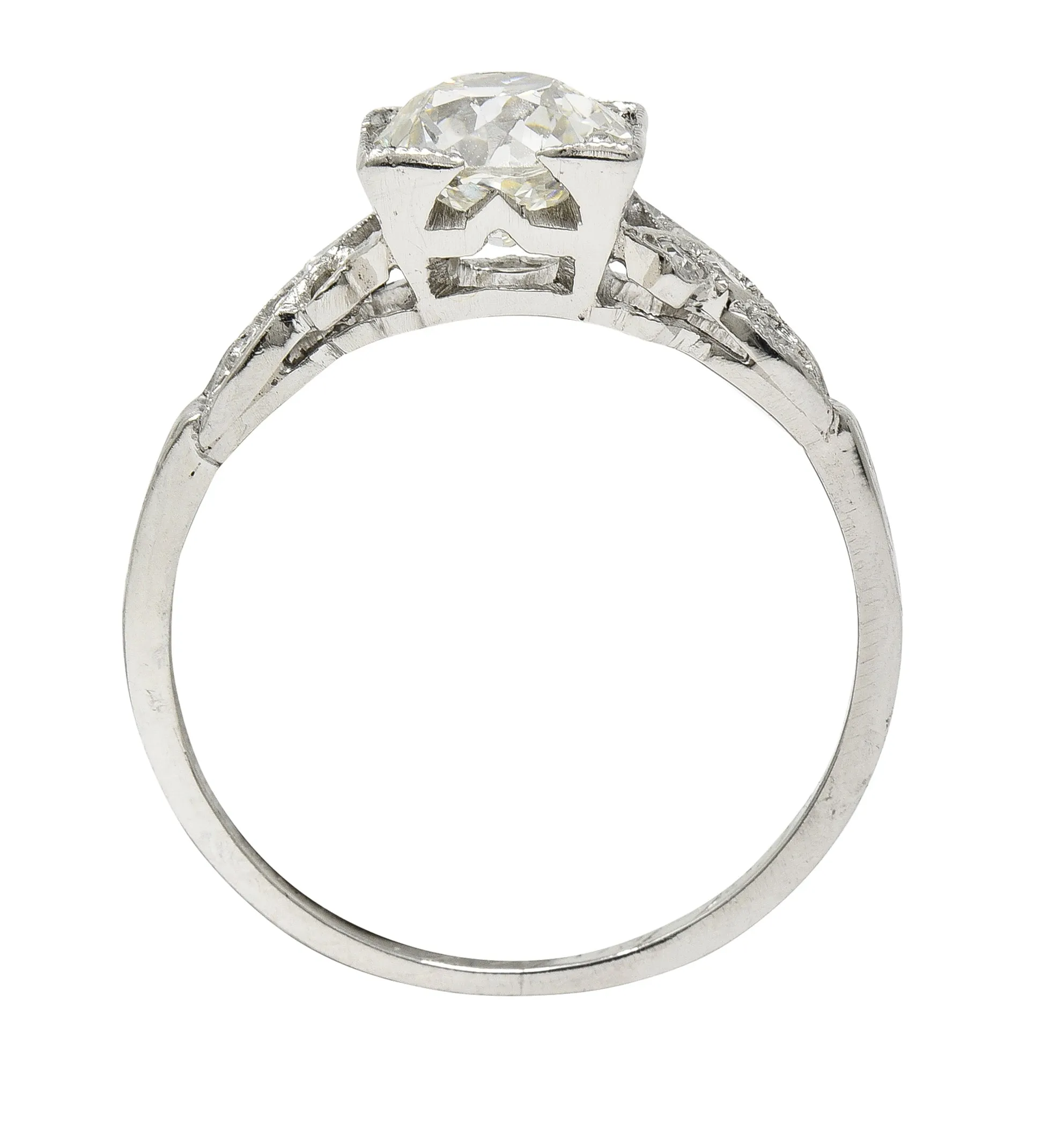 Art Deco 1.37 CTW Old European Diamond Platinum Ribbon Vintage Engagement Ring GIA