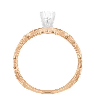 Art Deco 14 Karat Rose Gold Sculptural Scrolls White Sapphire Solitaire Engagement Ring