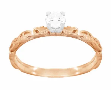Art Deco 14 Karat Rose Gold Sculptural Scrolls White Sapphire Solitaire Engagement Ring