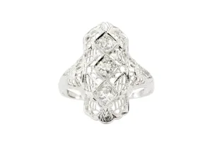 Art Deco 18K White Gold .25 CTW Diamond Shield Ring