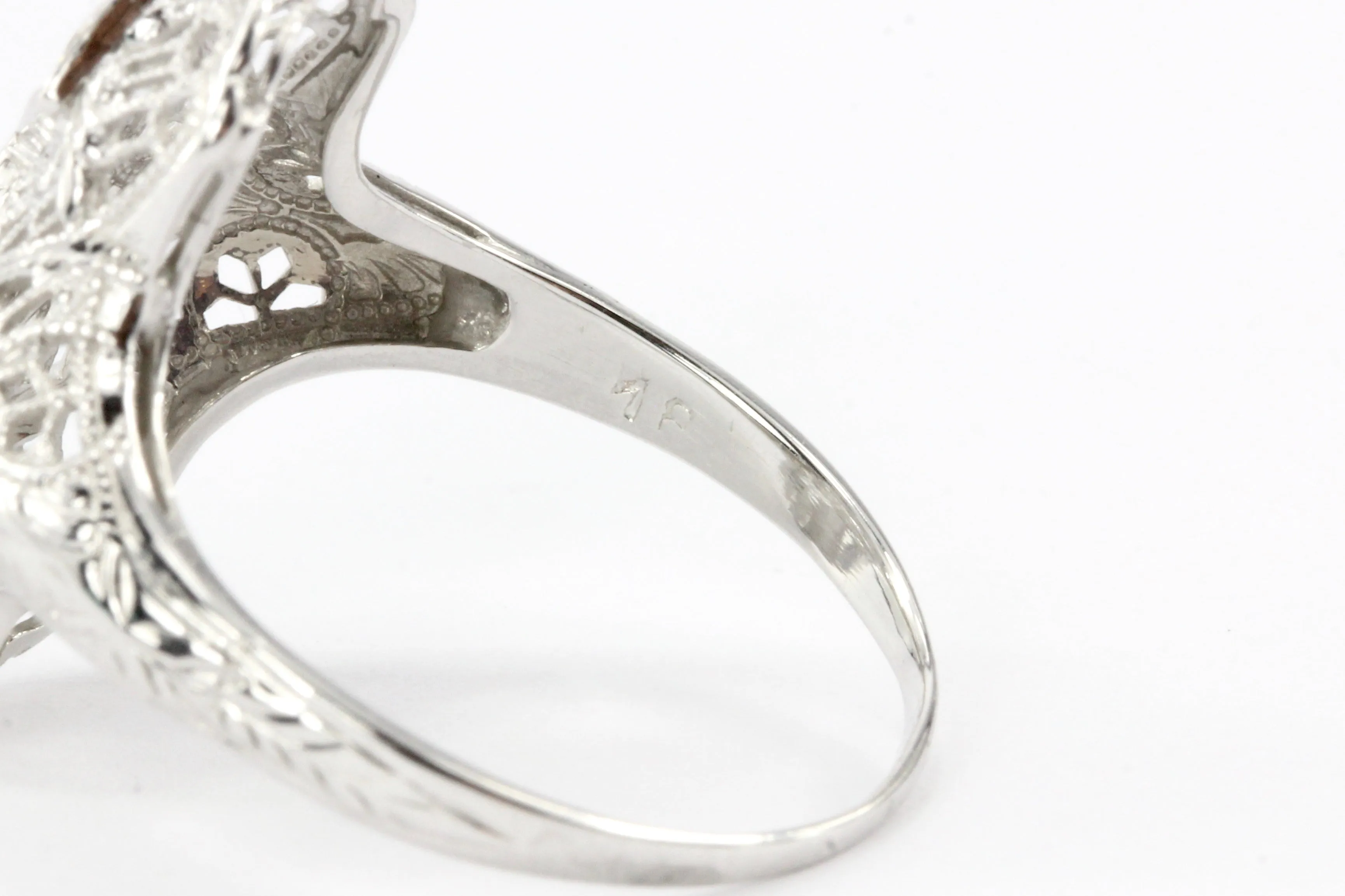 Art Deco 18K White Gold .25 CTW Diamond Shield Ring